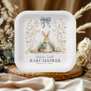 Watercolor Bunny Floral Arch Baby Shower Paper Plate