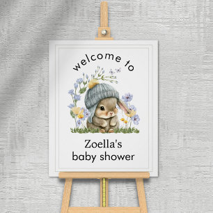Watercolor Bunny Floral Spring Baby Shower Welcome Poster