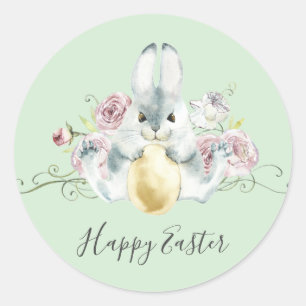 Watercolor Bunny & Flowers Easter Classic Round Sticker