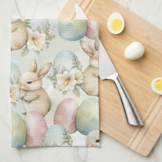 Watercolor Bunny Garden Tea Towel