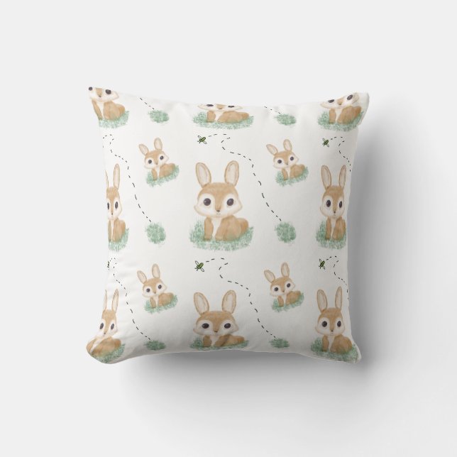 Watercolor Bunny hand drawn Cushion (Front)