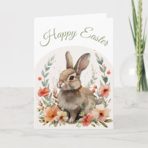 Watercolor Bunny Happy Easter Greeting Holiday Card