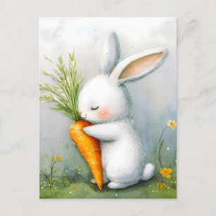 Watercolor Bunny Happy Harvest Holiday Postcard