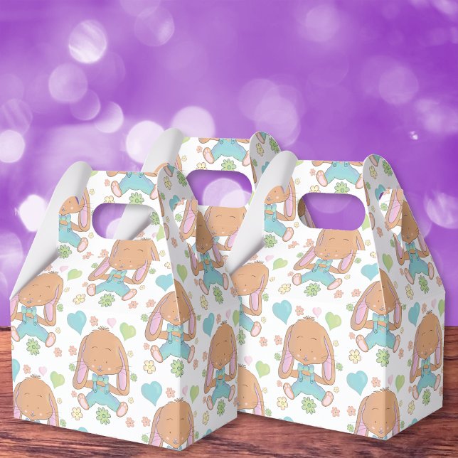 Watercolor Bunny , Hearts and Flowers Favour Box (Watercolor bunny pattern favor boxes .)