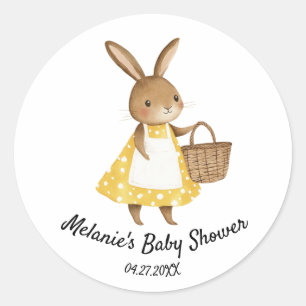 Watercolor Bunny Holding Basket Garden Baby Shower Classic Round Sticker