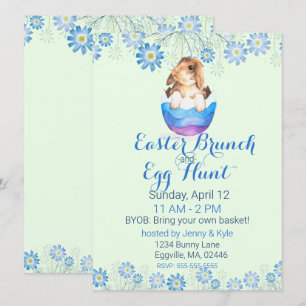 Watercolor Bunny in Striped Egg Easter Invitation