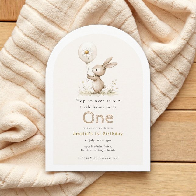 Watercolor Bunny Little Bunny Turns One Invitation (Creator Uploaded)