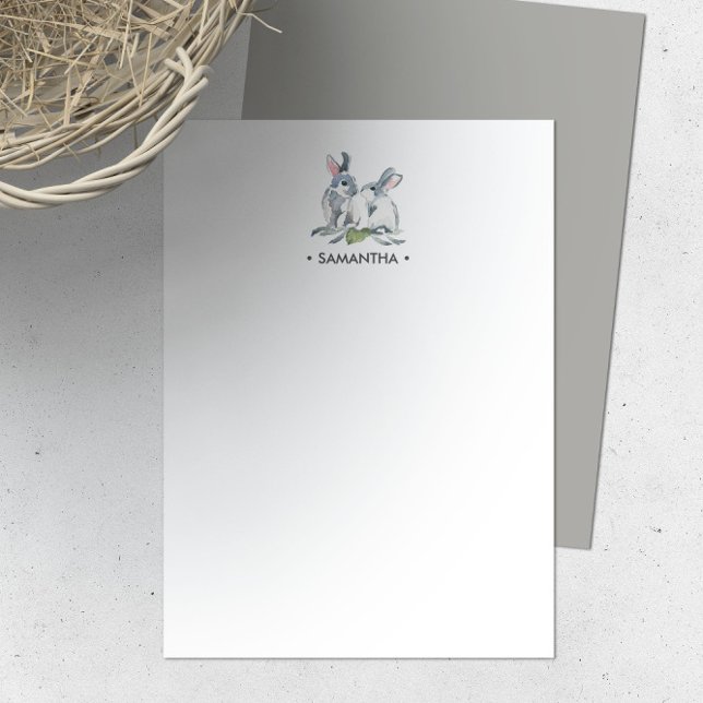 Watercolor Bunny Personalised Stationery Card (Personalized note cards watercolor bunnies by Victoria Grigaliunas of VG Invites)