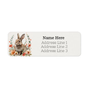 Watercolor Bunny Rabbit and Flowers Return Address
