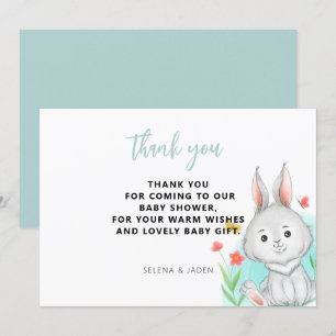 Watercolor Bunny Rabbit Baby Shower Thank You Card