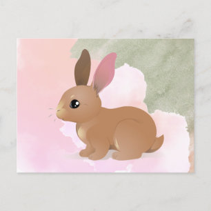 Watercolor Bunny Rabbit Cute Pink Easter Animal  Postcard