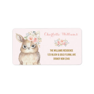 Watercolor Bunny Rabbit Floral Rose Return Address Label