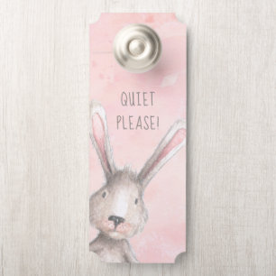 Watercolor Bunny Rabbit Quiet Please! custom Door Hanger