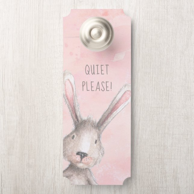 Watercolor Bunny Rabbit Quiet Please! custom Door Hanger (On Knob)