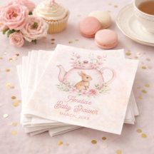 Watercolor Bunny Rabbit Tea Pot Floral Baby Shower
