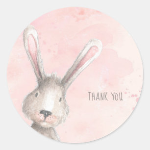 Watercolor Bunny Rabbit Thank You custom Classic Round Sticker