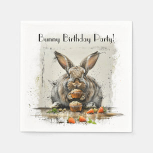 Watercolor Bunny & Strawberry Whimsical Party Napkin