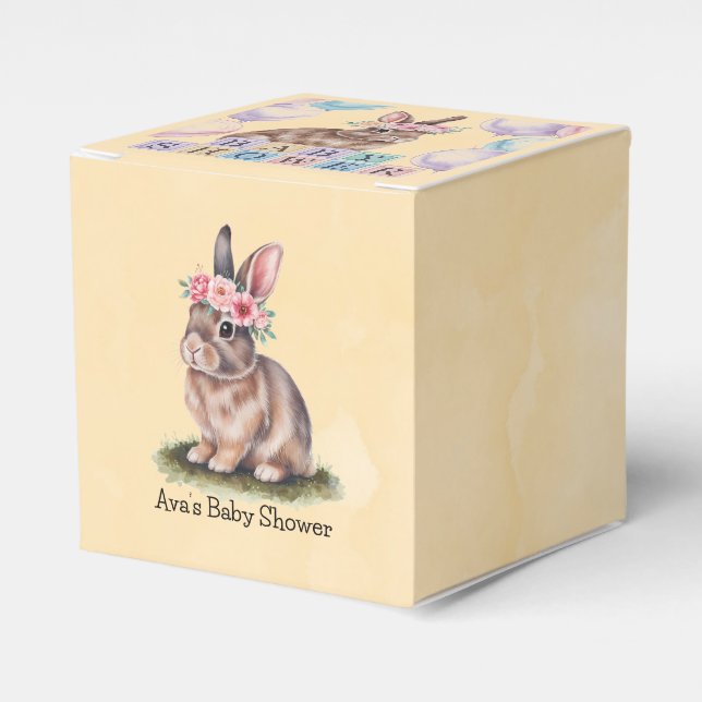 Watercolor Bunny With Flower Crown Baby Shower Favour Box (Front Side)