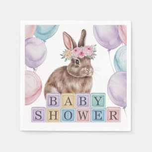 Watercolor Bunny With Flower Crown Baby Shower Napkin