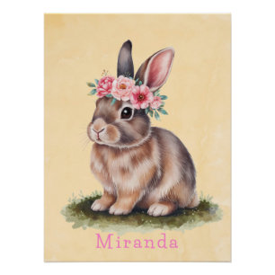 Watercolor Bunny With Flower Crown Baby Shower Poster