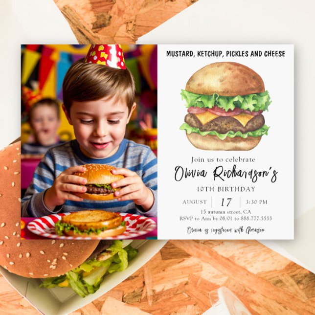 Watercolor Burger Party Birthday Invitation (Creator Uploaded)