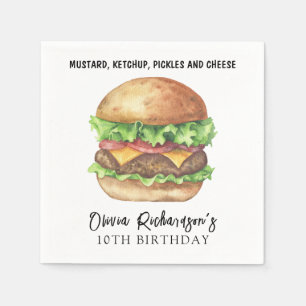 Watercolor Burger Party Birthday Napkin