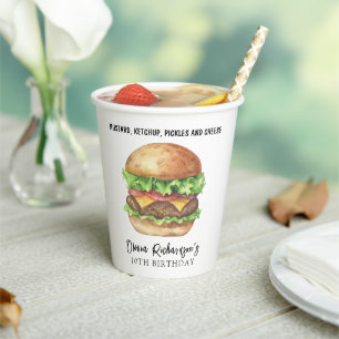 Watercolor Burger Party Birthday Paper Cups