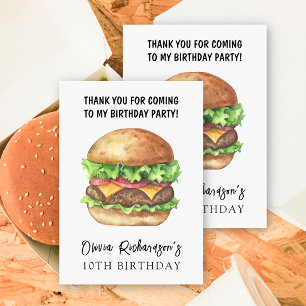 Watercolor Burger Party Birthday Thank You Card