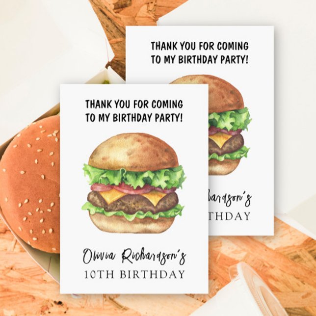 Watercolor Burger Party Birthday Thank You Card (Creator Uploaded)