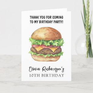 Watercolor Burger Party Birthday Thank You Card