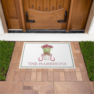 Watercolor Burgundy Amaryllis Christmas Doormat