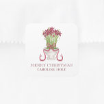 Watercolor Burgundy Amaryllis Christmas Gift Square Sticker<br><div class="desc">PreppyPrint.com - Celebrate Christmas in style! Add your personalised touch. Transfer this design onto the products of your choice too! Please visit my designer store,  PreppyPrint.com,  for coordinating items.</div>
