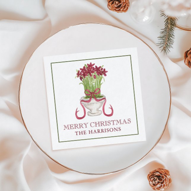 Watercolor Burgundy Amaryllis Christmas Napkin (Creator Uploaded)