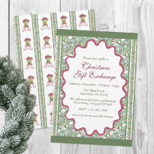 Watercolor Burgundy Amaryllis Christmas Party Invitation