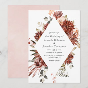 Watercolor Burgundy and Blush Floral Wedding Invitation