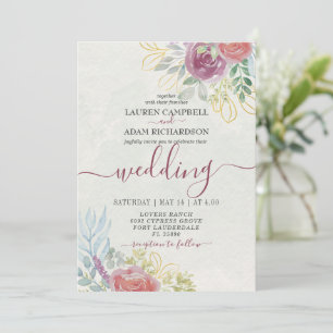 Watercolor Burgundy and Burnt Orange Floral  Invitation