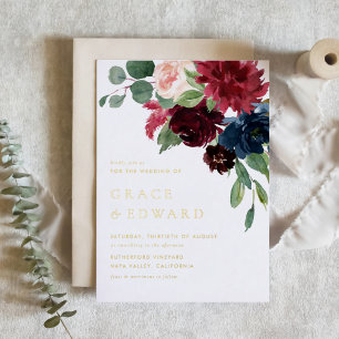 Watercolor Burgundy and Navy Botanical Wedding