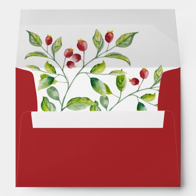 Watercolor Burgundy Berry Stem Envelope (Back (Bottom))