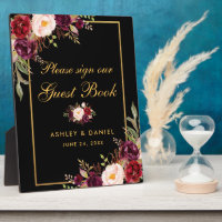 Watercolor Burgundy Black Gold Wedding Guestbook