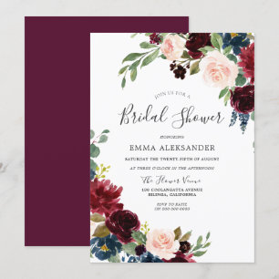 Watercolor Burgundy & Blush Bridal Shower Invite