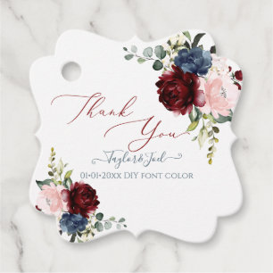 Watercolor Burgundy Blush Dusty Blue Flowers Favour Tags