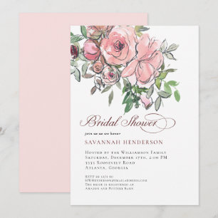 Watercolor Burgundy Blush Floral Bridal Shower Invitation