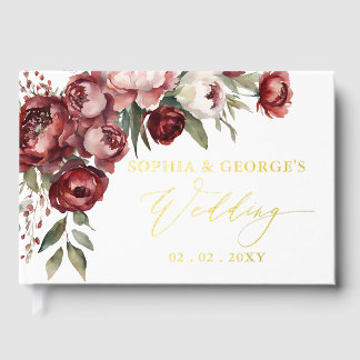 Watercolor Burgundy Blush Floral Wedding Guest Book