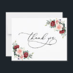 Watercolor Burgundy Blush Floral Wedding Thank You Card<br><div class="desc">Designed to coordinate with our Romantic Blooms wedding collection, this customisable Thank You card, features watercolor burgundy and blush florals with greenery leaves and calligraphy script graphic text, paired with a classy serif & modern sans font in black with an option to include a custom message on the back. Matching...</div>