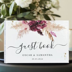  Watercolor Burgundy Blush Pink & Red Floral   Guest Book