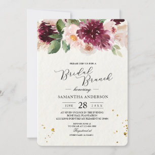  Watercolor Burgundy Blush Pink & Red Floral   Invitation