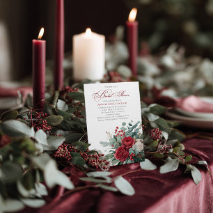 Watercolor Burgundy & Blush Roses  Bridal Shower Invitation