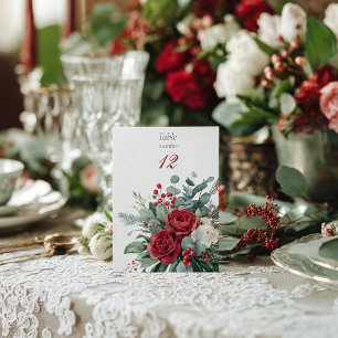 Watercolor Burgundy & Blush Roses Table Number