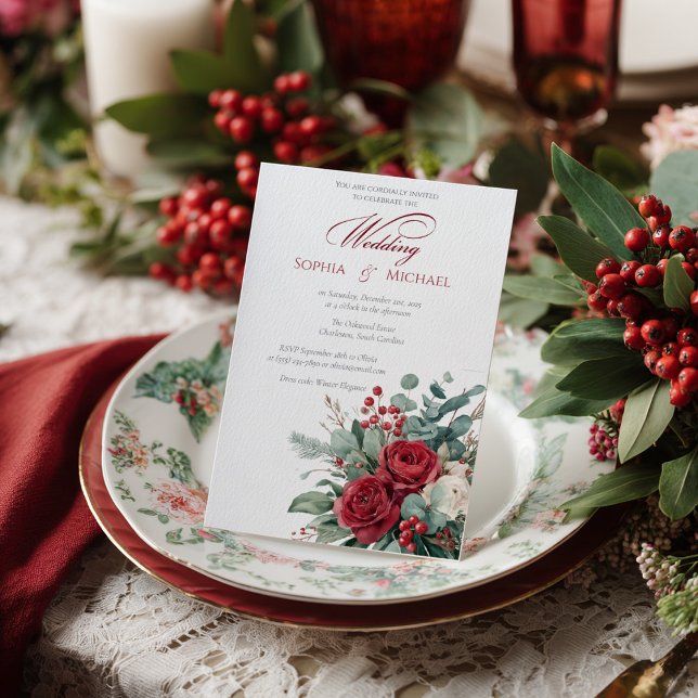 Watercolor Burgundy & Blush Roses Wedding  Invitation (Creator Uploaded)