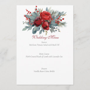 Watercolor Burgundy & Blush Roses wedding Menu